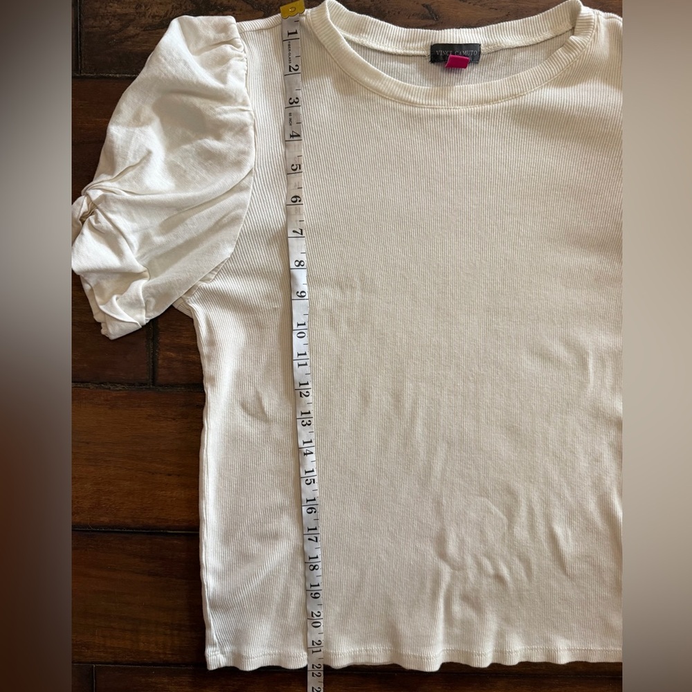 Vince Camuto Cream Puff Sleeve Ribbed Top - Picture 3 of 4